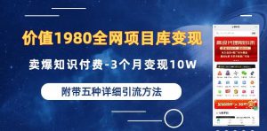 价值1980的全网项目库变现-卖爆知识付费-3个月变现10W是怎么做到的-附多种引流创业粉方法【揭秘】-网创资源吧