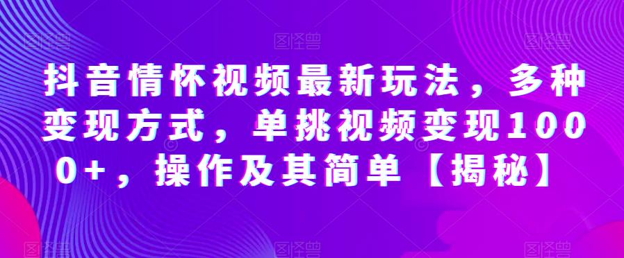 抖音情怀视频最新玩法，多种变现方式，单挑视频变现1000+，操作及其简单【揭秘】-网创资源吧