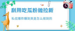 利用吃瓜粉做拉新,私信爆炸日入1000+赚到爽是怎么做到的【揭秘】-网创资源吧