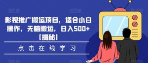 影视推广搬运项目,适合小白操作,无脑搬运,日入500+【揭秘】-网创资源吧