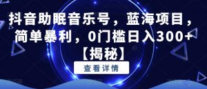 抖音助眠音乐号,蓝海项目,简单暴利,0门槛日入300+【揭秘】-网创资源吧