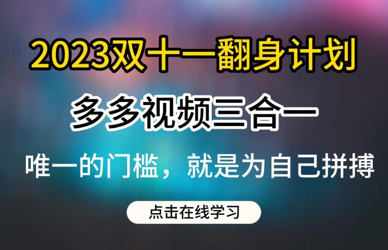 2023双十一翻身计划，多多视频带货三合一玩法教程【揭秘】-网创资源吧