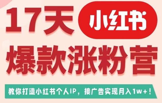 17天小红书爆款涨粉营（广告变现方向），教你打造小红书博主IP、接广告变现的-网创资源吧