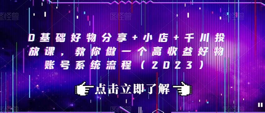 0基础好物分享+小店+千川投放课，教你做一个高收益好物账号系统流程（2023）-网创资源吧