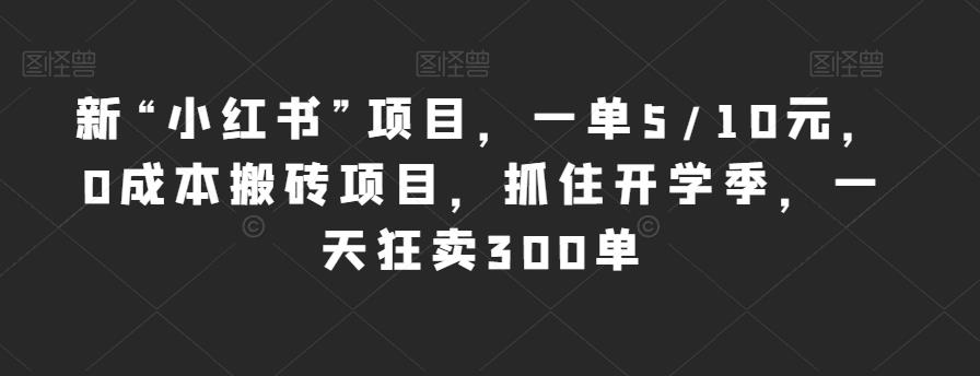 新“小红书”项目，一单5/10元，0成本搬砖项目，抓住开学季，一天狂卖300单【揭秘】-网创资源吧