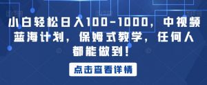 小白轻松日入100-1000，中视频蓝海计划，保姆式教学，任何人都能做到！【揭秘】-网创资源吧