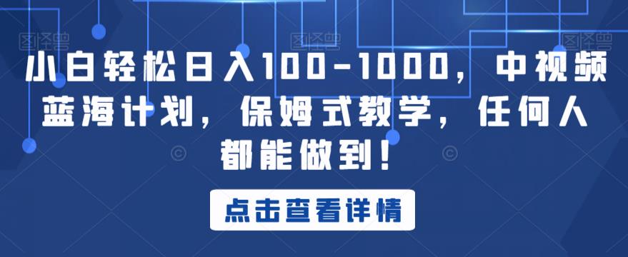 小白轻松日入100-1000，中视频蓝海计划，保姆式教学，任何人都能做到！【揭秘】-网创资源吧