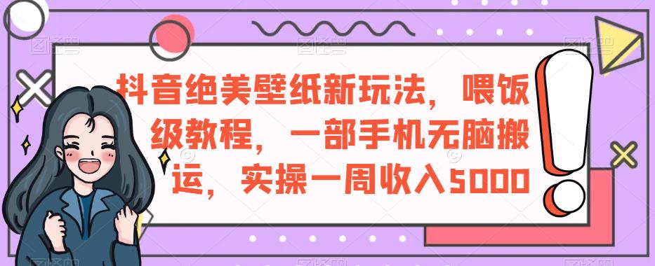 抖音绝美壁纸新玩法，喂饭级教程，一部手机无脑搬运，实操一周收入5000【揭秘】-网创资源吧