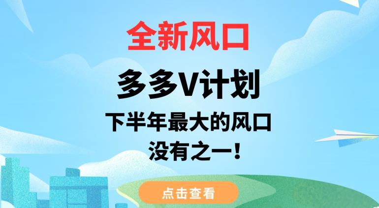 全新风口，多多V计划，下半年最大的风口项目，没有之一【揭秘】-网创资源吧