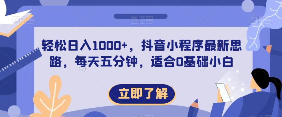 轻松日入1000+，抖音小程序最新思路，每天五分钟，适合0基础小白【揭秘】-网创资源吧