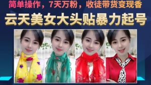 云天美女大头贴暴力起号教学,简单操作,7天万粉,收徒带货变现香-网创资源吧