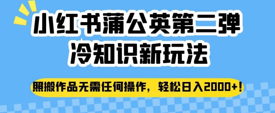 小红书蒲公英第二弹冷知识新玩法，照搬作品无需任何操作，轻松日入2000+【揭秘】-网创资源吧