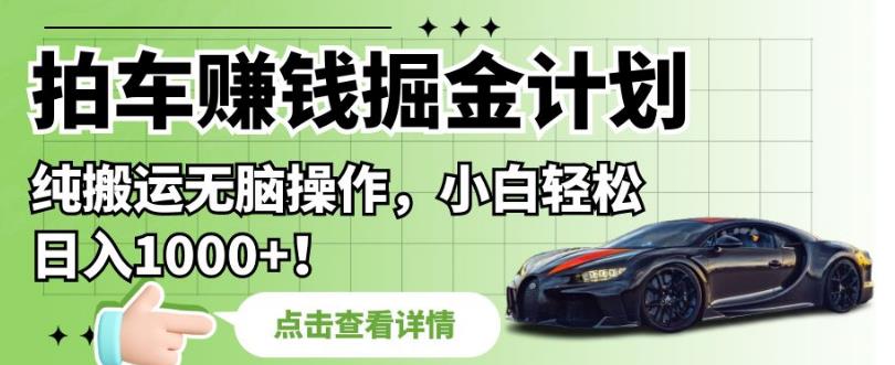 拍车赚钱掘金计划，纯搬运无脑操作，小白轻松日入1000+【揭秘】-网创资源吧