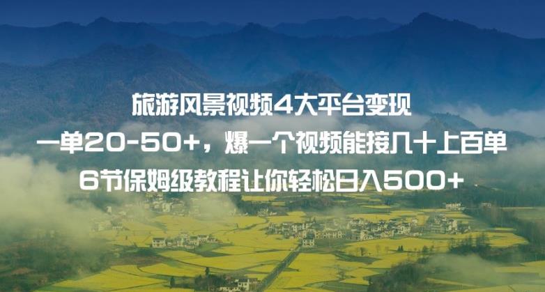 旅游风景视频4大平台变现单20-50+，爆一个视频能接几十上百单6节保姆级教程让你轻松日入500+-网创资源吧