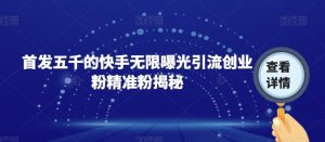 首发五千的快手无限曝光引流创业粉精准粉揭秘-网创资源吧