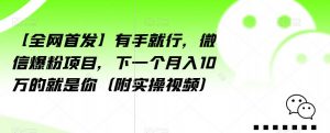 【全网首发】有手就行，微信爆粉项目，下一个月入10万的就是你（附实操视频）【揭秘】-网创资源吧