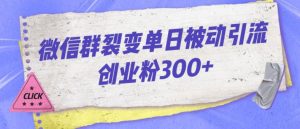 微信群裂变单日被动引流创业粉300【揭秘】-网创资源吧
