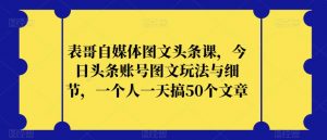 表哥自媒体图文头条课，今日头条账号图文玩法与细节，一个人一天搞50个文章-网创资源吧