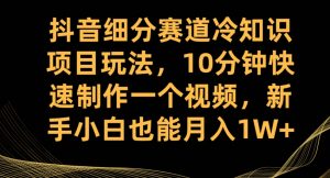 抖音细分赛道冷知识项目玩法，10分钟快速制作一个视频，新手小白也能月入1W+【揭秘】-网创资源吧