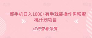 一部手机日入1000+有手就能操作男粉蜜桃计划项目【揭秘】-网创资源吧