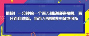 揭秘！一分钟拍一个百万播放搞笑视频，百分百自然流，当百万视频博主你也可以-网创资源吧