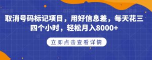 取消号码标记项目，用好信息差，每天花三四个小时，轻松月入8000+【揭秘】-网创资源吧