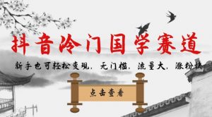 抖音冷门国学赛道，新手也可轻松变现，无门槛，流量大，涨粉快-网创资源吧