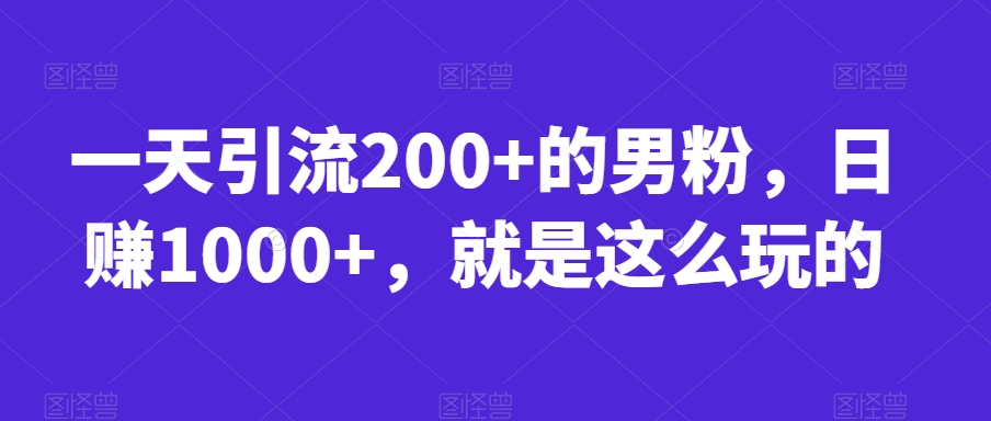 一天引流200+的男粉，日赚1000+，就是这么玩的【揭秘】-网创资源吧
