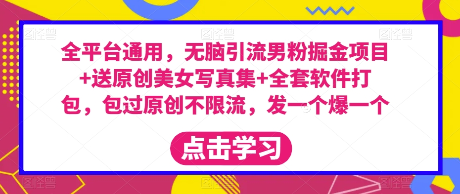 全平台通用，无脑引流男粉掘金项目+送原创美女写真集+全套软件打包，包过原创不限流，发一个爆一个【揭秘】-网创资源吧