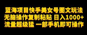 蓝海项目快手美女号图文玩法,无脑操作复制粘贴,日入1000+流量超级猛一部手机即可操作【揭秘】-网创资源吧