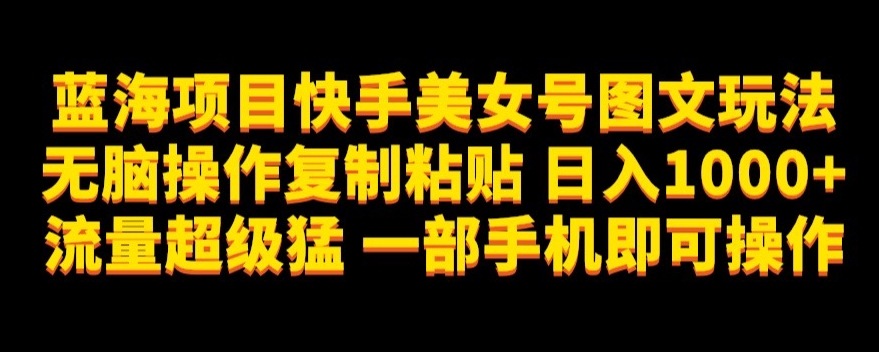 蓝海项目快手美女号图文玩法，无脑操作复制粘贴，日入1000+流量超级猛一部手机即可操作【揭秘】-网创资源吧