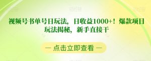 视频号书单号日玩法,日收益1000+!爆款项目玩法揭秘,新手直接干【揭秘】-网创资源吧
