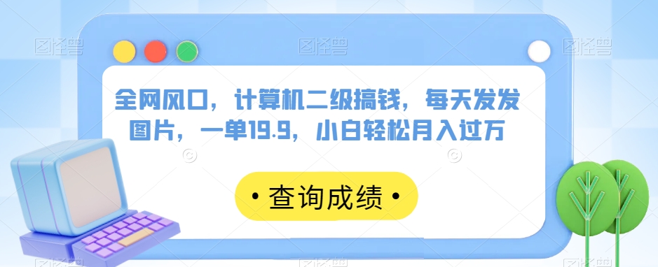 全网风口，计算机二级搞钱，每天发发图片，一单19.9，小白轻松月入过万【揭秘】-网创资源吧