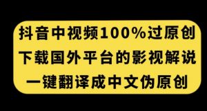 抖音中视频百分百过原创,下载国外平台的电影解说,一键翻译成中文获取收益-网创资源吧