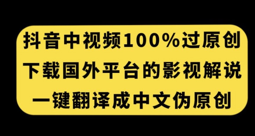 抖音中视频百分百过原创，下载国外平台的电影解说，一键翻译成中文获取收益-网创资源吧