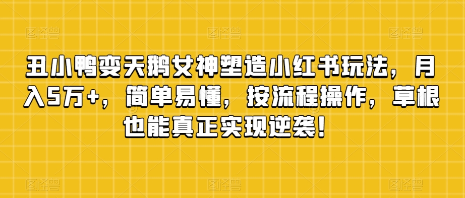 丑小鸭变天鹅女神塑造小红书玩法，月入5万+，简单易懂，按流程操作，草根也能真正实现逆袭！-网创资源吧