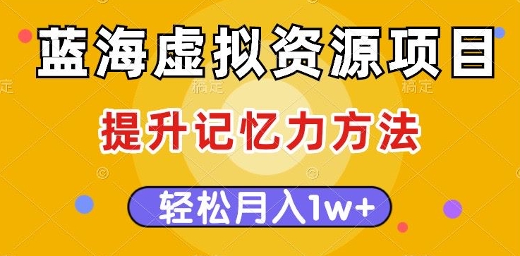 蓝海虚拟资源项目，提升记忆力方法，多种变现方式，轻松月入1w+【揭秘】-网创资源吧