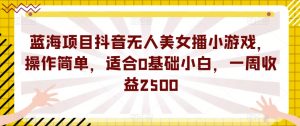 蓝海项目抖音无人美女播小游戏，操作简单，适合0基础小白，一周收益2500【揭秘】-网创资源吧