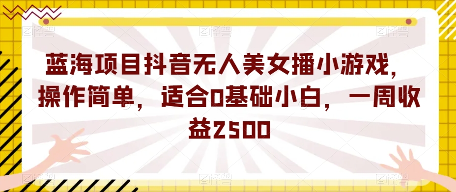 蓝海项目抖音无人美女播小游戏，操作简单，适合0基础小白，一周收益2500【揭秘】-网创资源吧