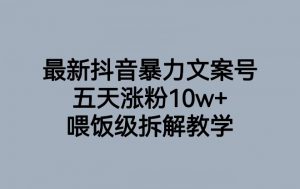 最新抖音暴力文案号，五天涨粉10w+，喂饭级拆解教学-网创资源吧