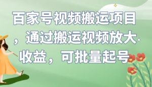 百家号视频搬运项目，通过搬运视频放大收益，可批量起号【揭秘】-网创资源吧
