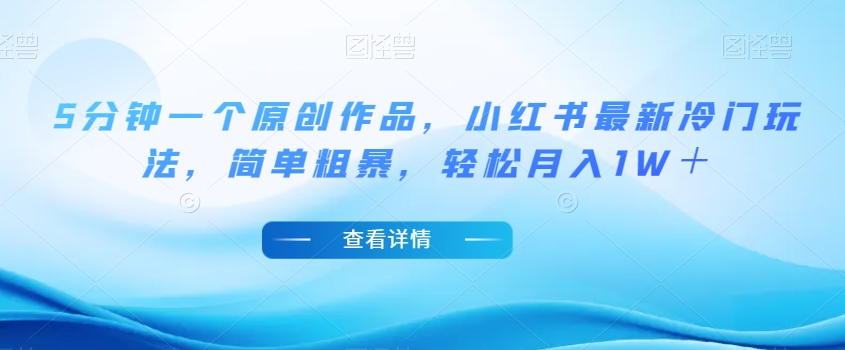 5分钟一个原创作品，小红书最新冷门玩法，简单粗暴，轻松月入1W＋【揭秘】-网创资源吧