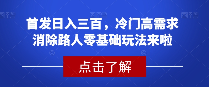 首发日入三百，冷门高需求消除路人零基础玩法来啦【揭秘】-网创资源吧