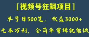 日收款500笔，纯利润3000+，视频号狂飙项目，会简单剪辑就能做【揭秘】-网创资源吧