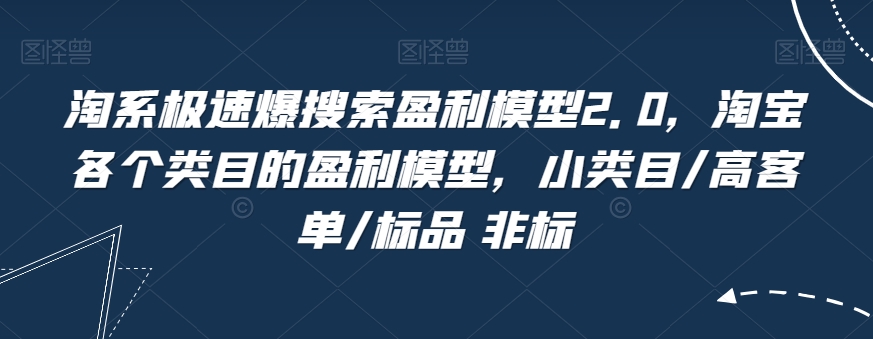 淘系极速爆搜索盈利模型2.0，淘宝各个类目的盈利模型，小类目/高客单/标品 非标-网创资源吧