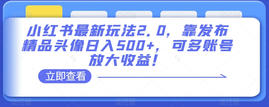 小红书最新玩法2.0，靠发布精品头像日入500+，可多账号放大收益！【揭秘】-网创资源吧