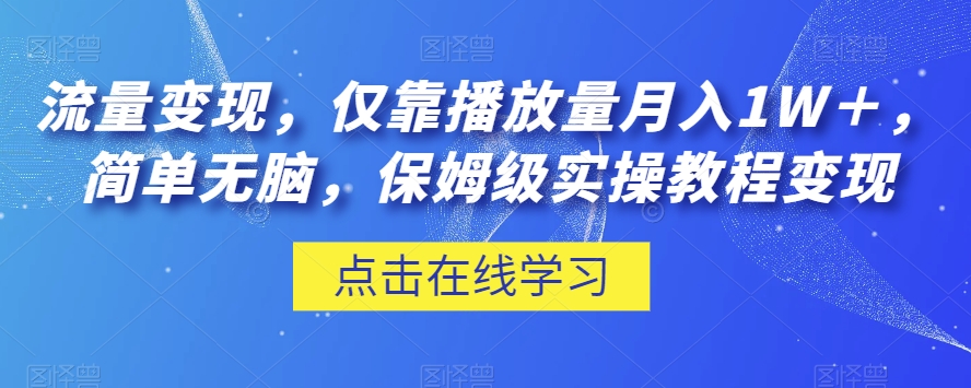 流量变现，仅靠播放量月入1W＋，简单无脑，保姆级实操教程【揭秘】-网创资源吧