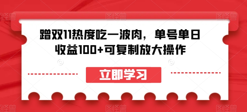 蹭双11热度吃一波肉，单号单日收益100+可复制放大操作【揭秘】-网创资源吧