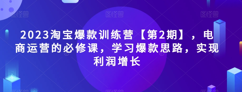 2023淘宝爆款训练营【第2期】，电商运营的必修课，学习爆款思路，实现利润增长-网创资源吧