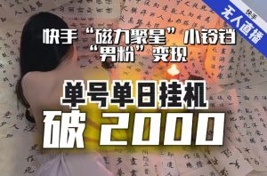 【日入破2000】快手无人直播不进人?“磁力聚星”没收益?不会卡屏、卡同城流量?最新课程会通通解决!-网创资源吧